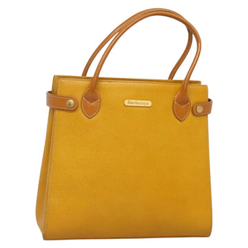 Burberrys Hand Bag Leather Yellow Gold Auth ti3406