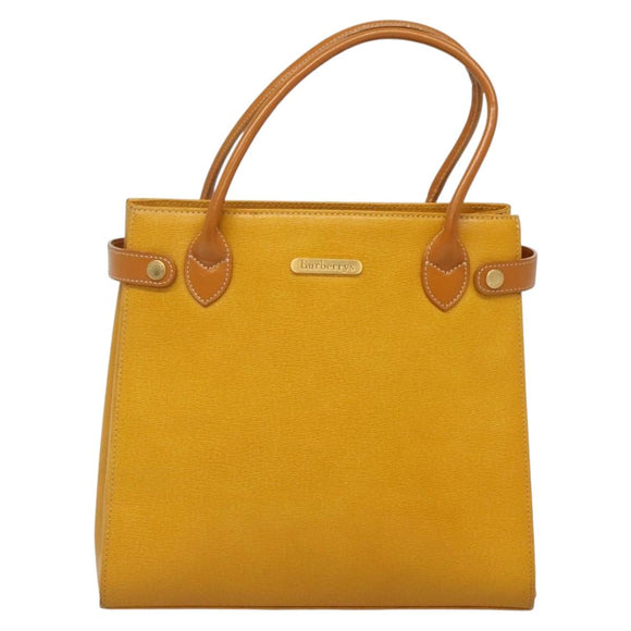 Burberrys Hand Bag Leather Yellow Gold Auth ti3406