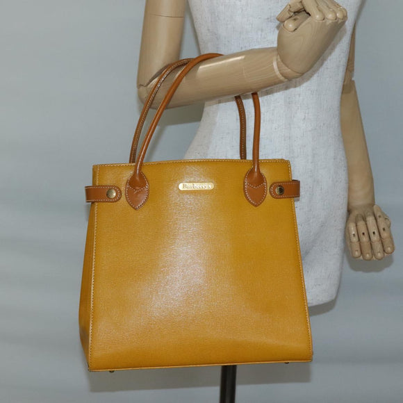 Burberrys Hand Bag Leather Yellow Gold Auth ti3406