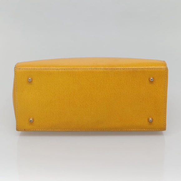 Burberrys Hand Bag Leather Yellow Gold Auth ti3406