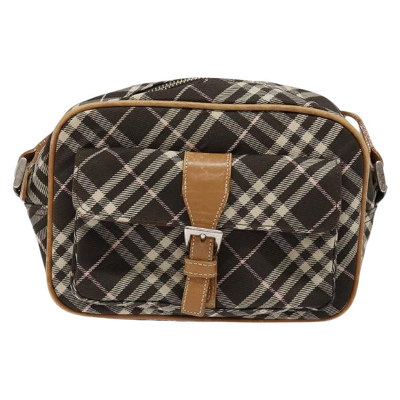 BURBERRY Nova Check Blue Label Shoulder Bag Canvas Brown Gold Auth ti3409