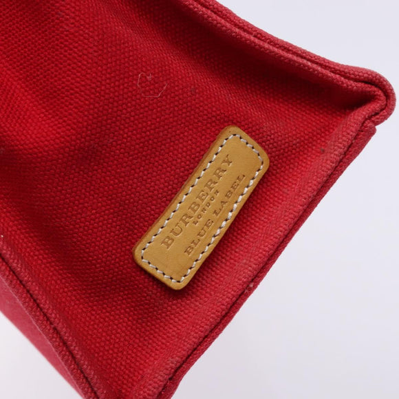 BURBERRY Blue Label Hand Bag Canvas Red Silver Auth ti3412