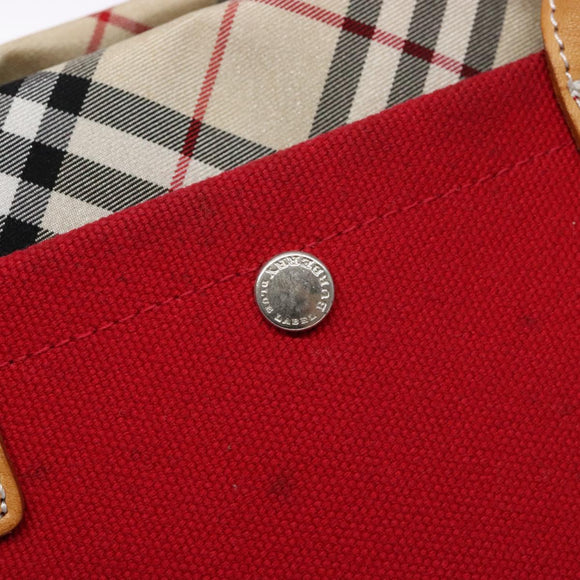 BURBERRY Blue Label Hand Bag Canvas Red Silver Auth ti3412