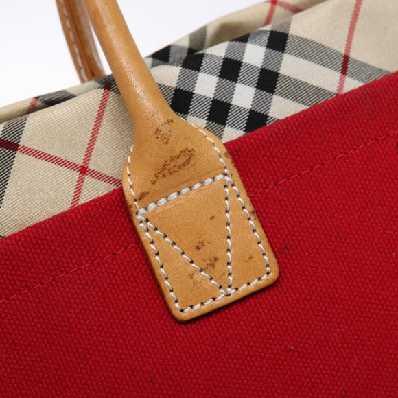 BURBERRY Blue Label Hand Bag Canvas Red Silver Auth ti3412