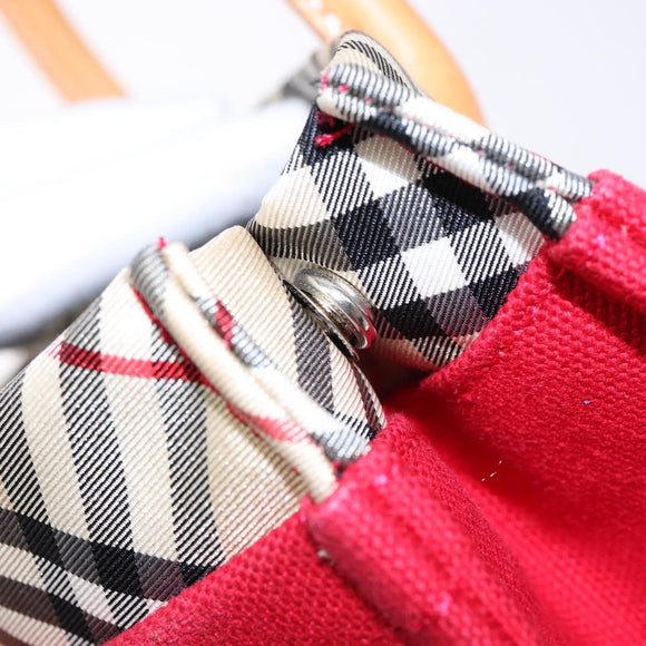 BURBERRY Blue Label Hand Bag Canvas Red Silver Auth ti3412