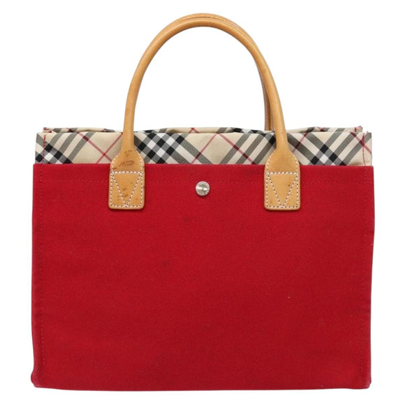 BURBERRY Blue Label Hand Bag Canvas Red Silver Auth ti3412
