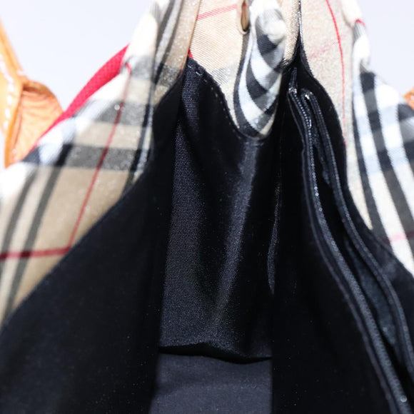 BURBERRY Blue Label Hand Bag Canvas Red Silver Auth ti3412