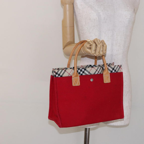 BURBERRY Blue Label Hand Bag Canvas Red Silver Auth ti3412