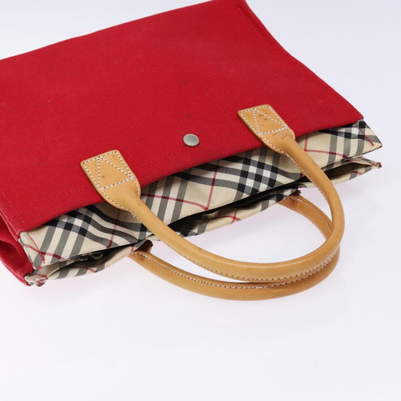 BURBERRY Blue Label Hand Bag Canvas Red Silver Auth ti3412