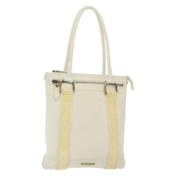 BURBERRY Tote Bag Leather White Gold Auth ti3413