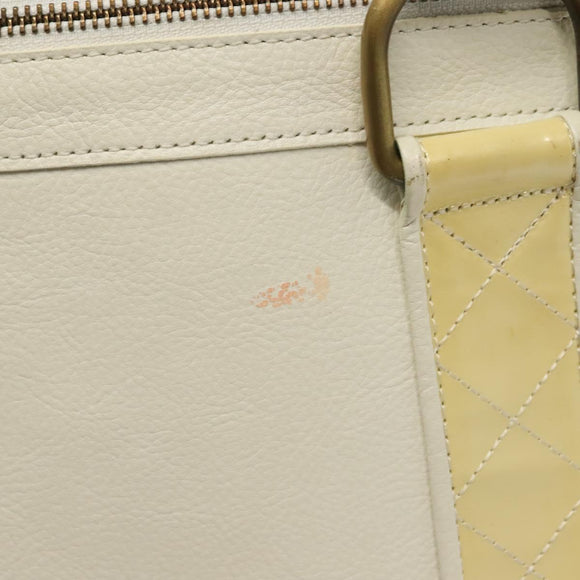 BURBERRY Tote Bag Leather White Gold Auth ti3413