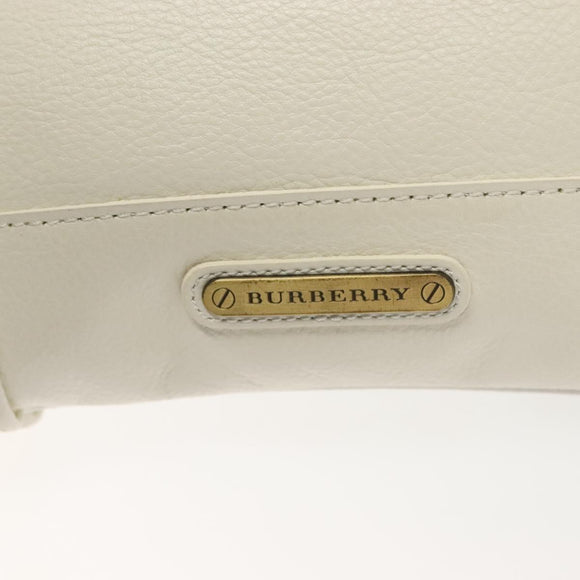 BURBERRY Tote Bag Leather White Gold Auth ti3413