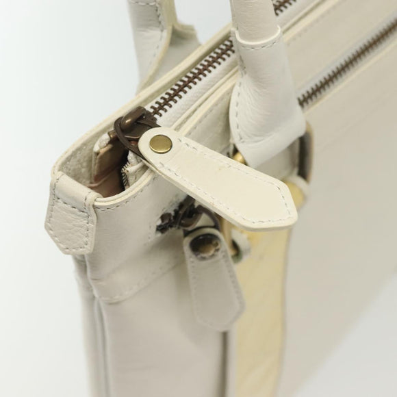 BURBERRY Tote Bag Leather White Gold Auth ti3413