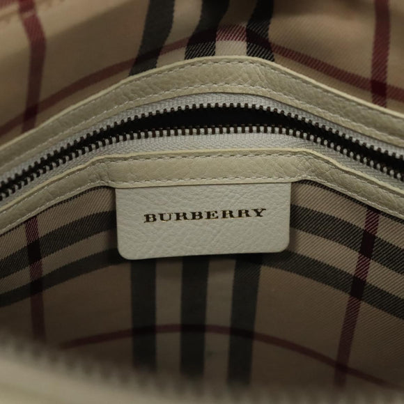 BURBERRY Tote Bag Leather White Gold Auth ti3413