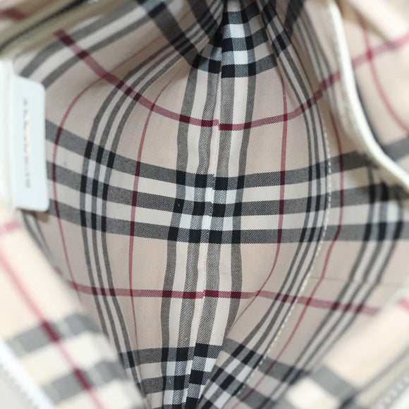 BURBERRY Tote Bag Leather White Gold Auth ti3413