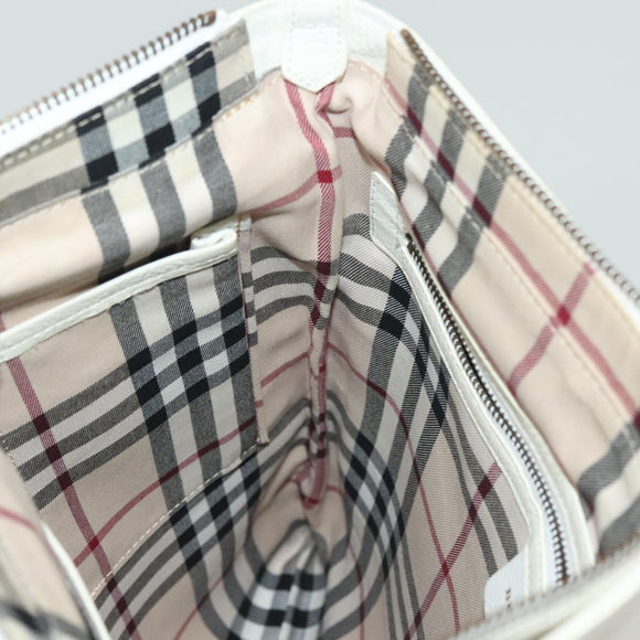 BURBERRY Tote Bag Leather White Gold Auth ti3413