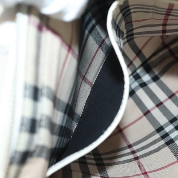 BURBERRY Tote Bag Leather White Gold Auth ti3413