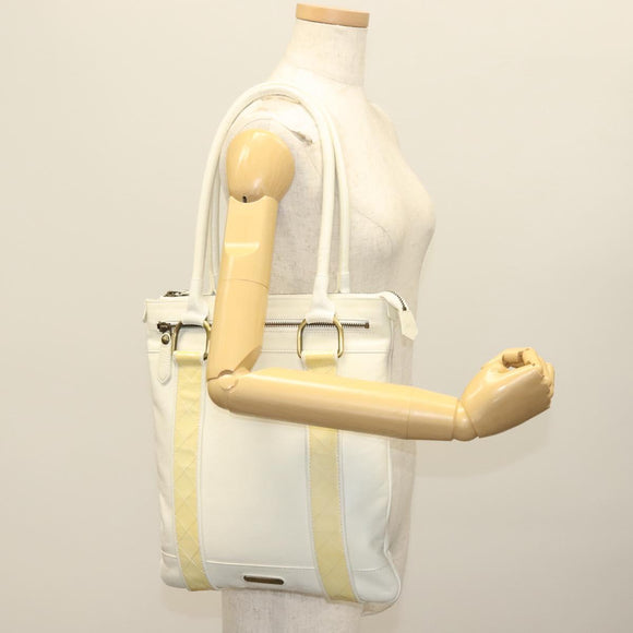 BURBERRY Tote Bag Leather White Gold Auth ti3413