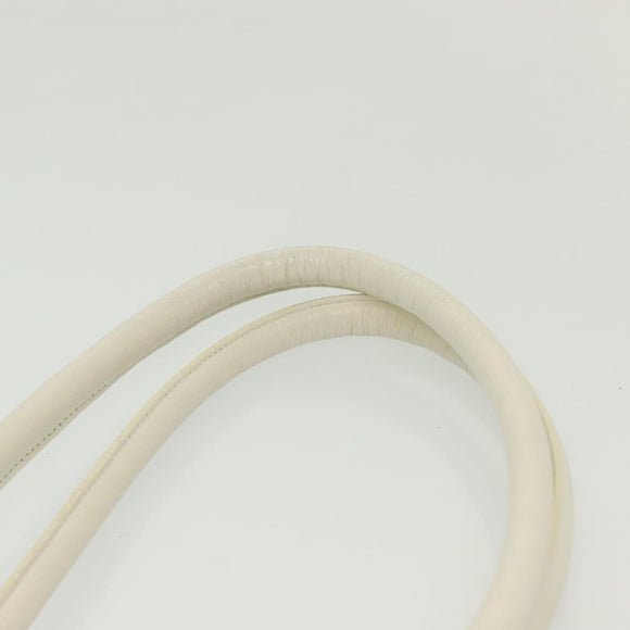 BURBERRY Tote Bag Leather White Gold Auth ti3413