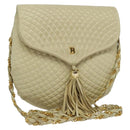 BALLY Shoulder Bag Leather Beige Gold Auth ti3414-1