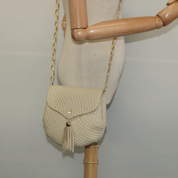 BALLY Shoulder Bag Leather Beige Gold Auth ti3414