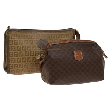 FENDI Celine Zucca Canvas Macadam Canvas Bag PVC 2Set Beige Brown Auth ti3415