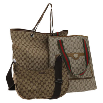 GUCCI GG Canvas GG Plus Supreme Shoulder Bag PVC 3Set Beige Auth ti3417