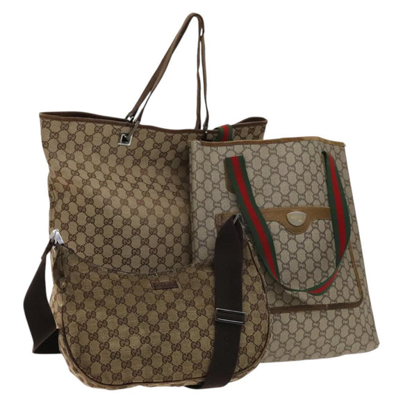 GUCCI GG Canvas GG Plus Supreme Shoulder Bag PVC 3Set Beige Auth ti3417