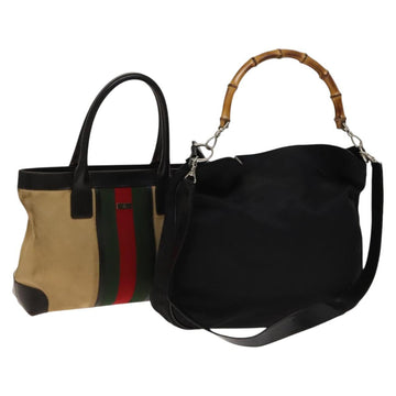 GUCCI Hand Bag Canvas Nylon 2Set Black Beige Auth ti3418