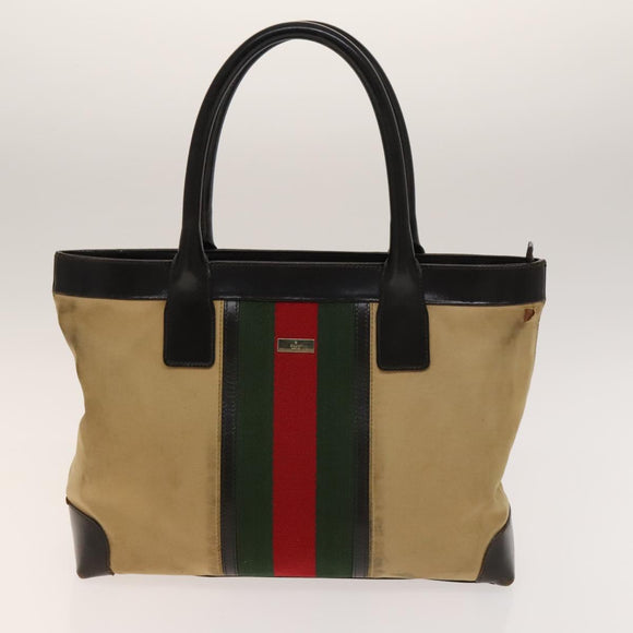 GUCCI Hand Bag Canvas Nylon 2Set Black Beige Auth ti3418