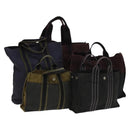 HERMES Fourre Tout Hand Bag Canvas 5Set Navy Black Red Auth ti3420-1