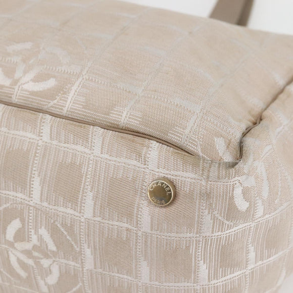 CHANEL New Travel Line Tote Bag Nylon Beige Gold CC Auth ti3422