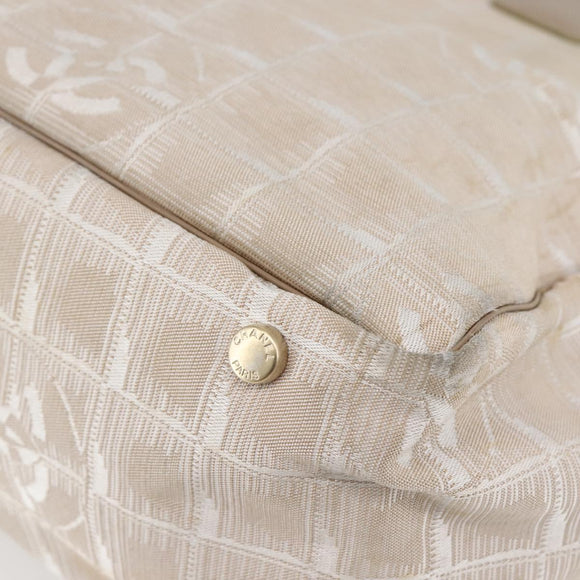 CHANEL New Travel Line Tote Bag Nylon Beige Gold CC Auth ti3422