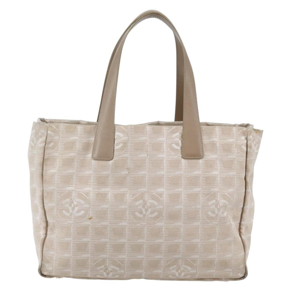CHANEL New Travel Line Tote Bag Nylon Beige Gold CC Auth ti3422
