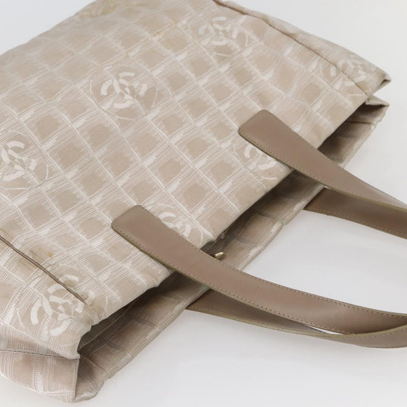 CHANEL New Travel Line Tote Bag Nylon Beige Gold CC Auth ti3422
