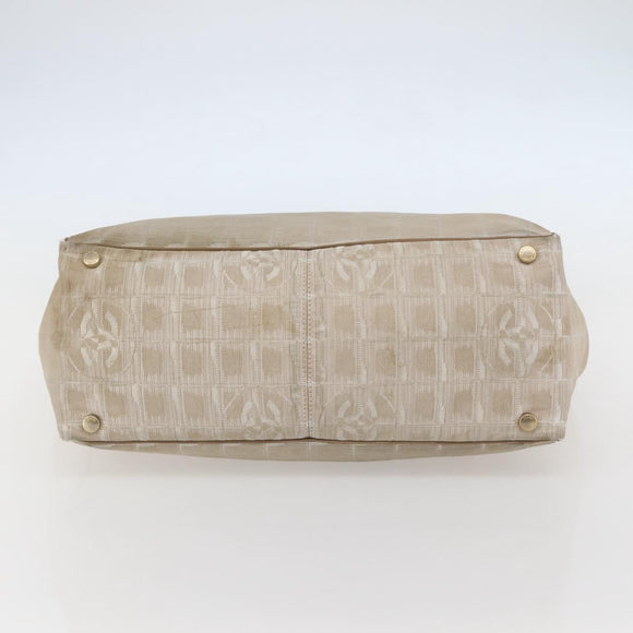 CHANEL New Travel Line Tote Bag Nylon Beige Gold CC Auth ti3423