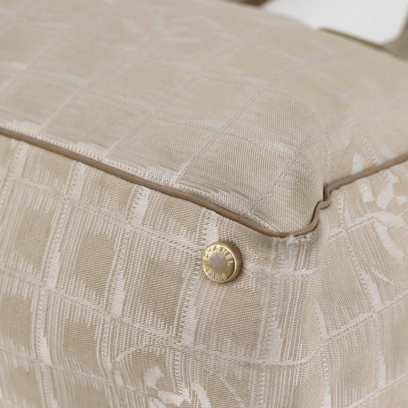 CHANEL New Travel Line Tote Bag Nylon Beige Gold CC Auth ti3423