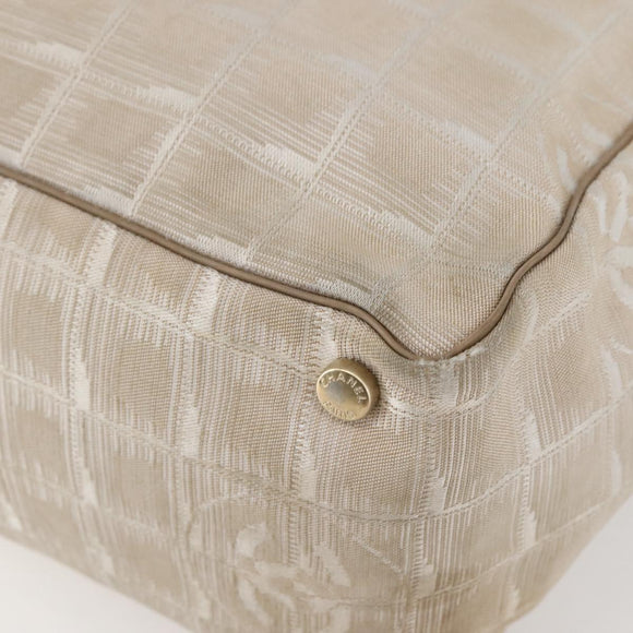 CHANEL New Travel Line Tote Bag Nylon Beige Gold CC Auth ti3423