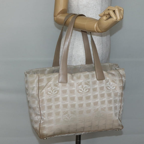CHANEL New Travel Line Tote Bag Nylon Beige Gold CC Auth ti3423