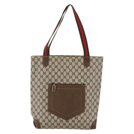 GUCCI GG Supreme Web Sherry Line Shoulder Bag PVC Beige Gold Auth ti3426 - 0