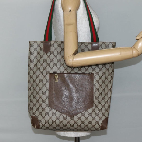 GUCCI GG Supreme Web Sherry Line Shoulder Bag PVC Beige Gold Auth ti3426