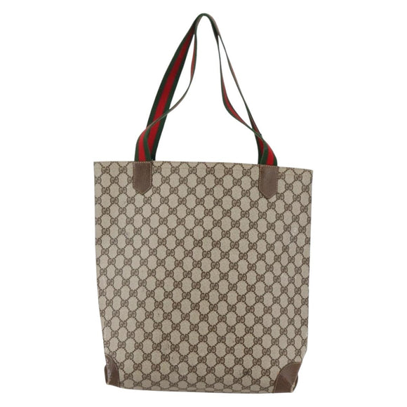 GUCCI GG Supreme Web Sherry Line Shoulder Bag PVC Beige Gold Auth ti3426