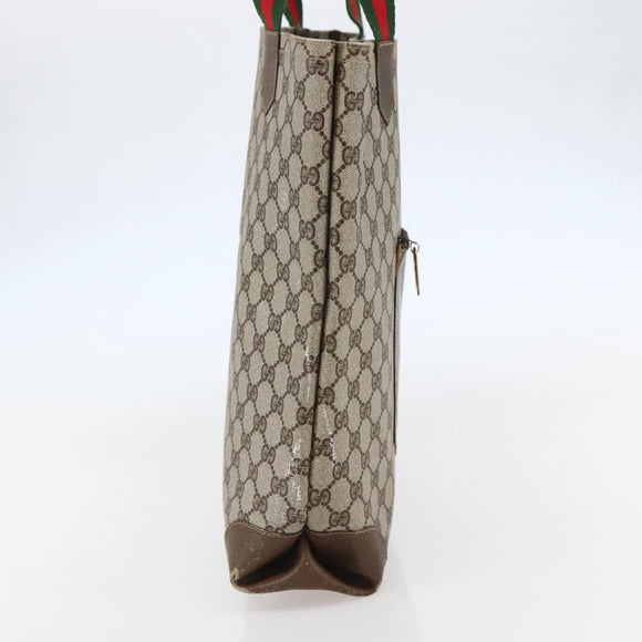 GUCCI GG Supreme Web Sherry Line Shoulder Bag PVC Beige Gold Auth ti3426