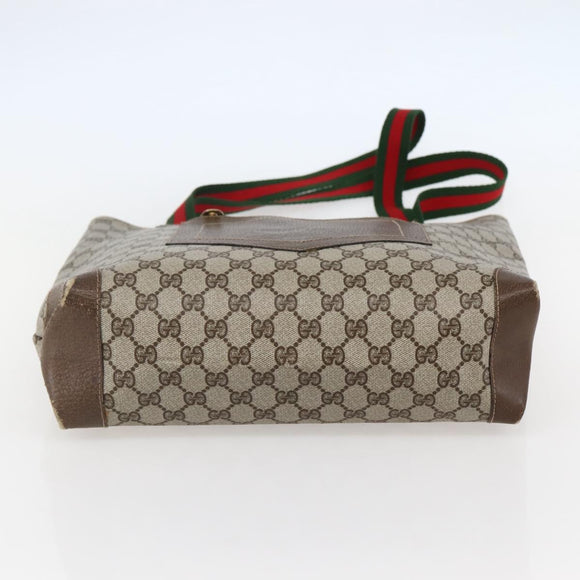 GUCCI GG Supreme Web Sherry Line Shoulder Bag PVC Beige Gold Auth ti3426