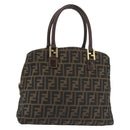 FENDI Zucca Canvas Hand Bag Brown Black gold Auth ti3427-1