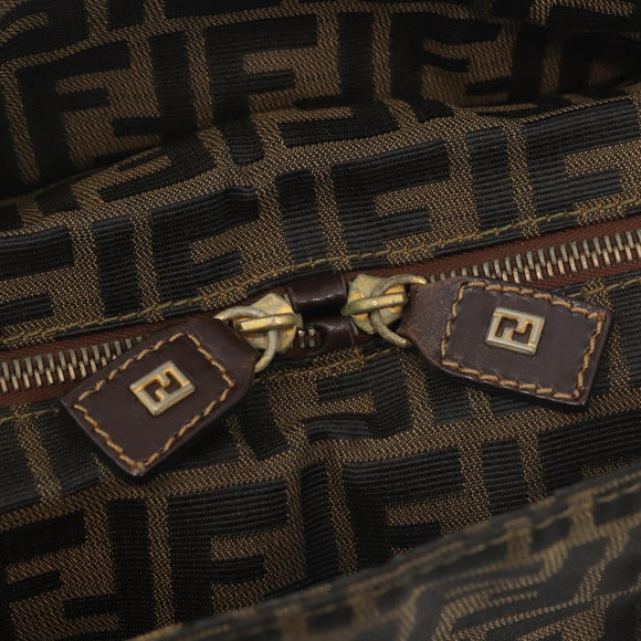 FENDI Zucca Canvas Hand Bag Brown Black gold Auth ti3427