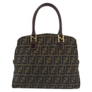 FENDI Zucca Canvas Hand Bag Brown Black gold Auth ti3427-13