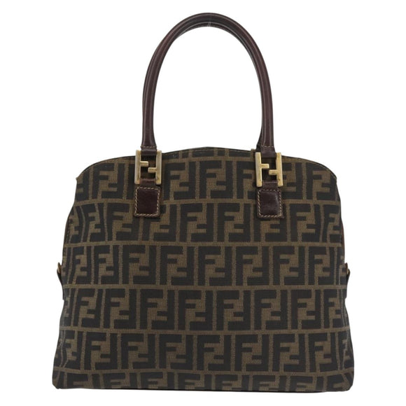 FENDI Zucca Canvas Hand Bag Brown Black gold Auth ti3427