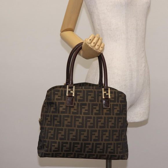 FENDI Zucca Canvas Hand Bag Brown Black gold Auth ti3427