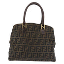FENDI Zucca Canvas Hand Bag Brown Black gold Auth ti3427-2